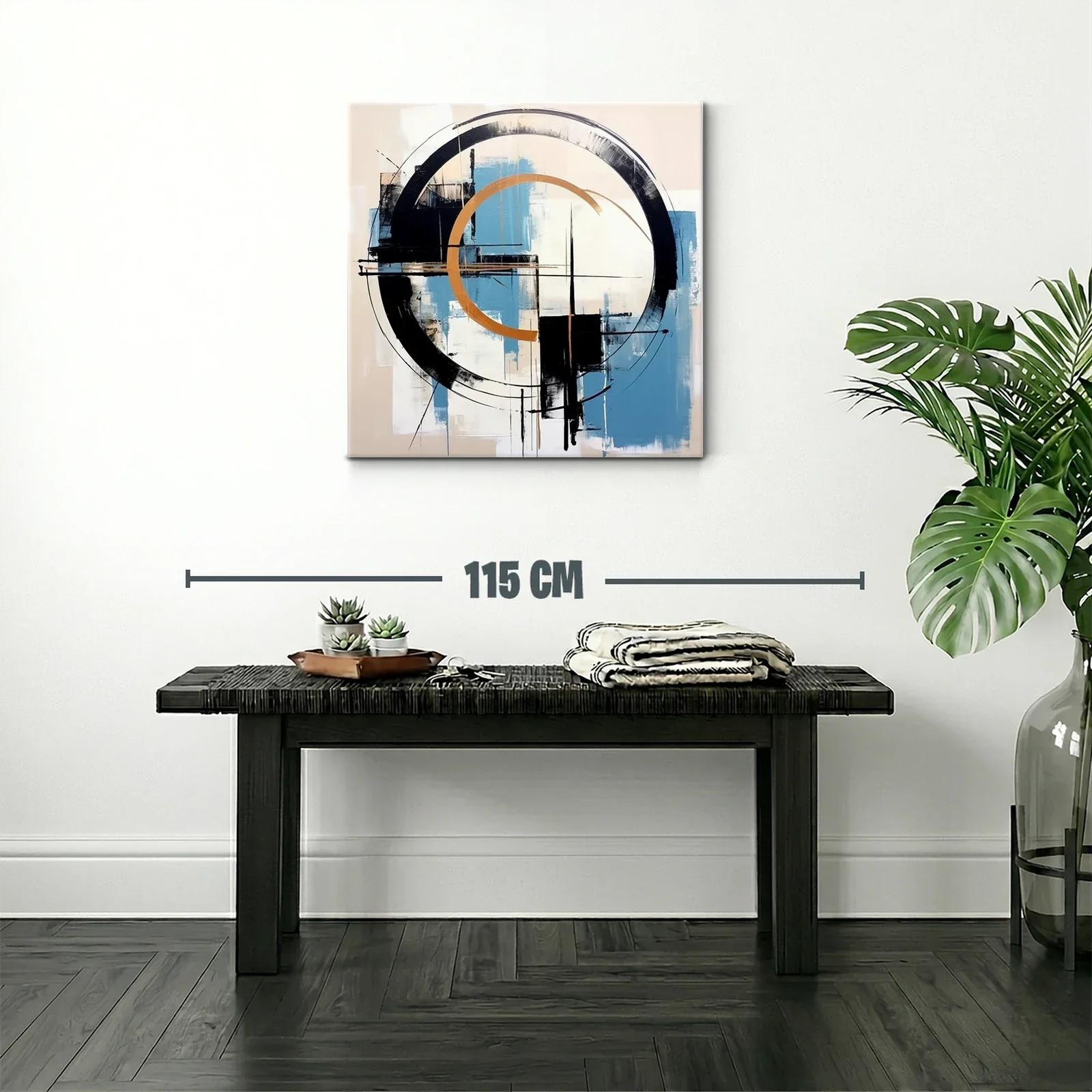 Composición abstracta con círculos y geometría en tonos cálidos y azules — miniatura 2