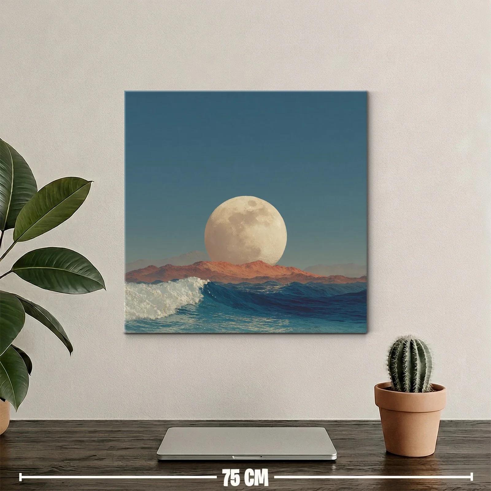 Cuadro con luna gigante sobre horizonte marino al atardecer — miniatura 2