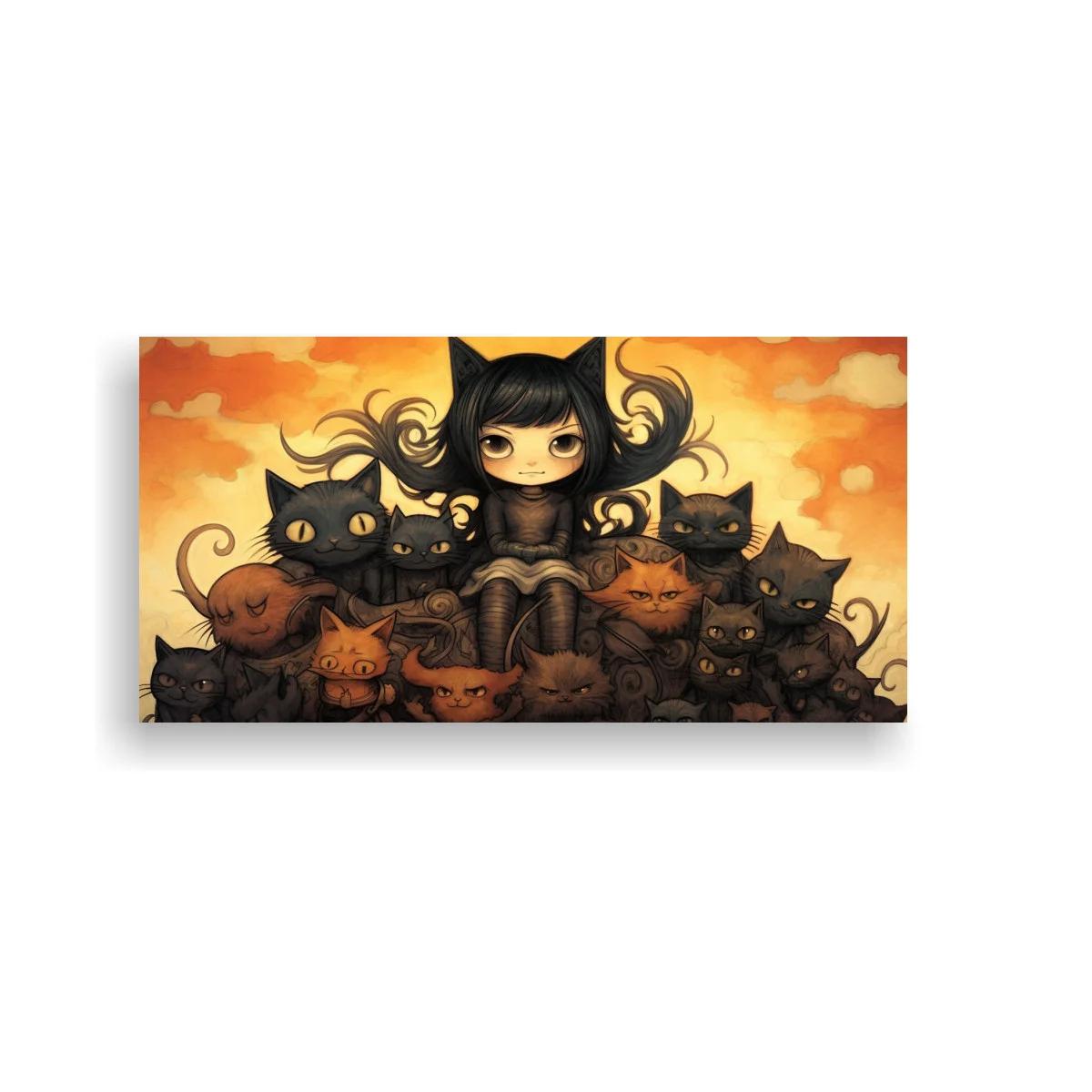 Cuadro niña con orejas de gato y libro abierto — imagen principal