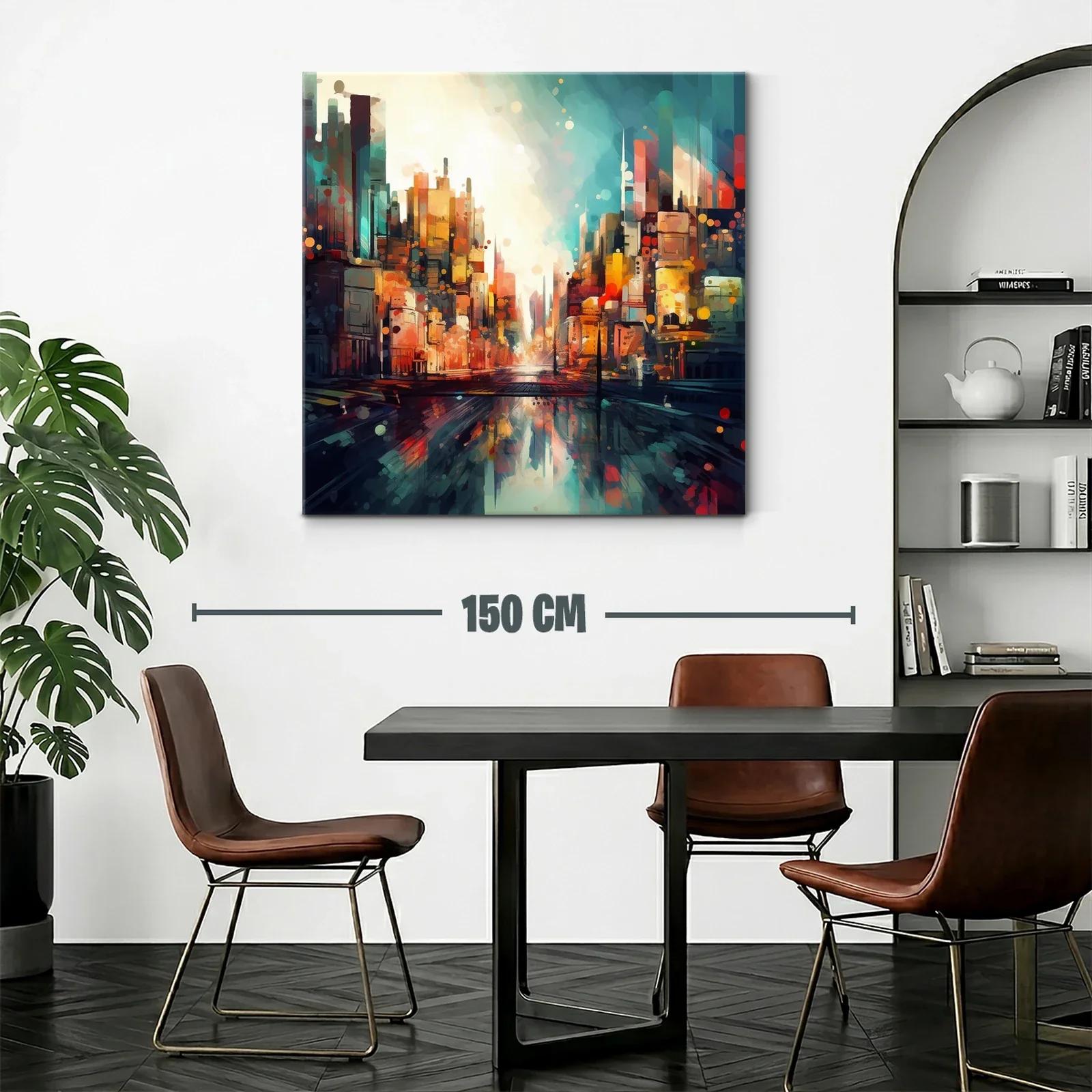 Cuadro urbano con luces vibrantes y reflejos intensos — miniatura 2