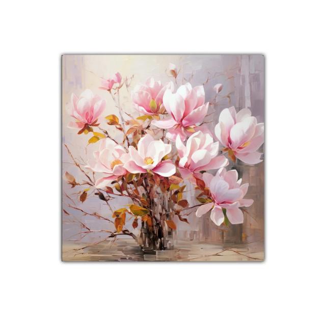 Cuadro con delicadas flores rosadas y follaje otoñal