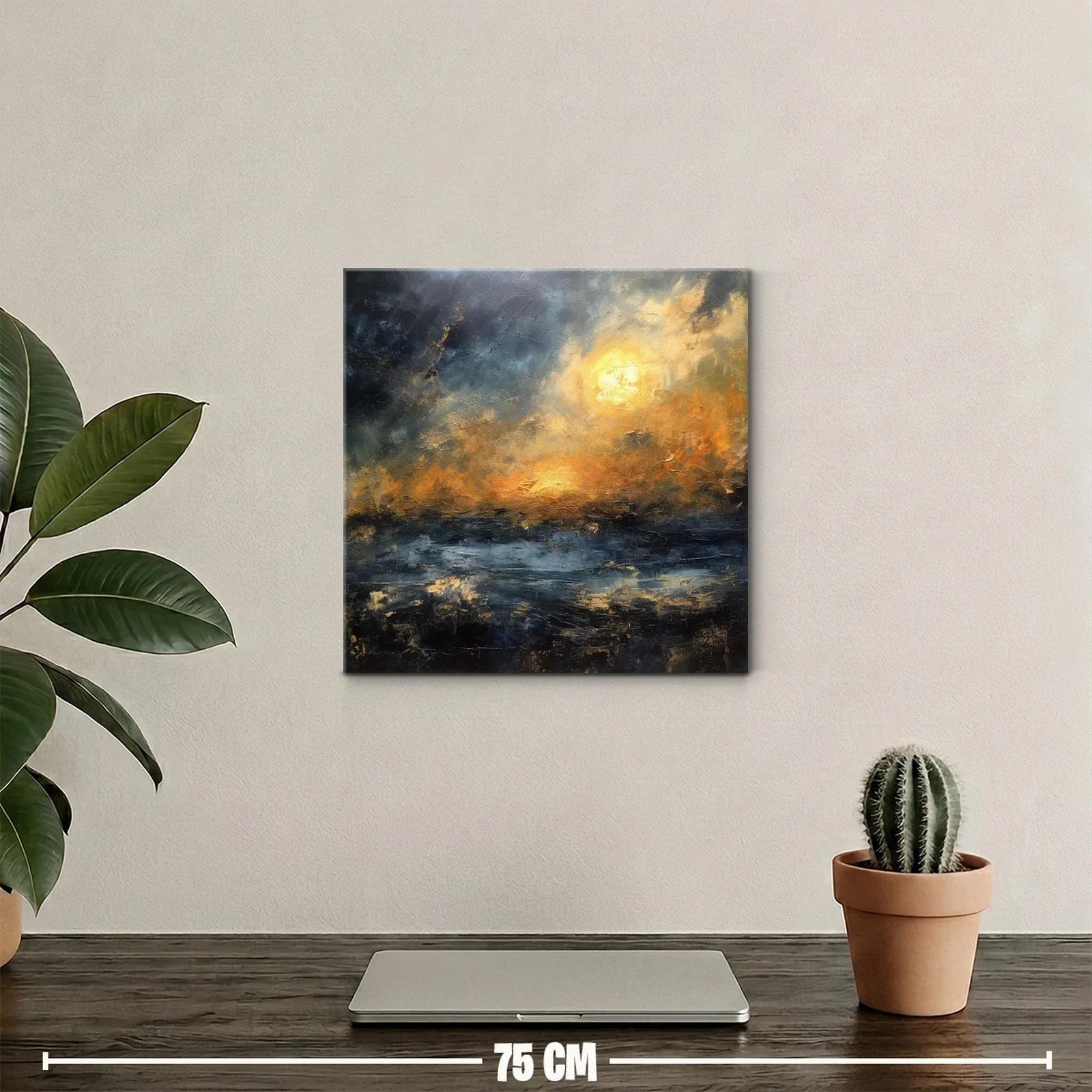 Cuadro abstracto con tonos dorados y atmósfera nebulosa — miniatura 2