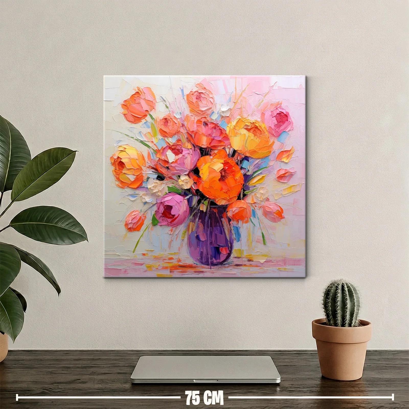 Cuadro vibrante con ramo de flores en tonos cálidos y pastel — miniatura 2