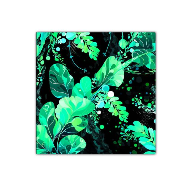 Cuadro decorativo con hojas verdes y fondo negro