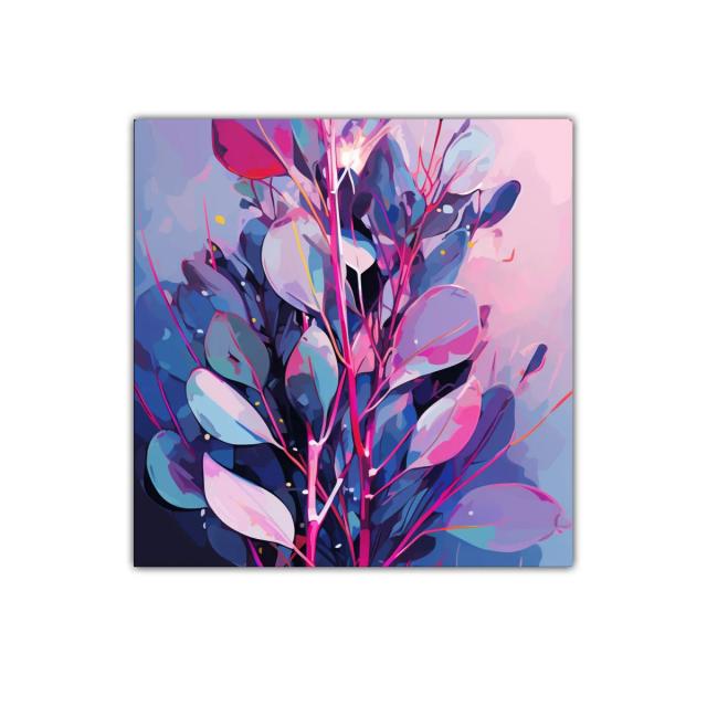 Colorido cuadro abstracto con motivos vegetales vibrantes