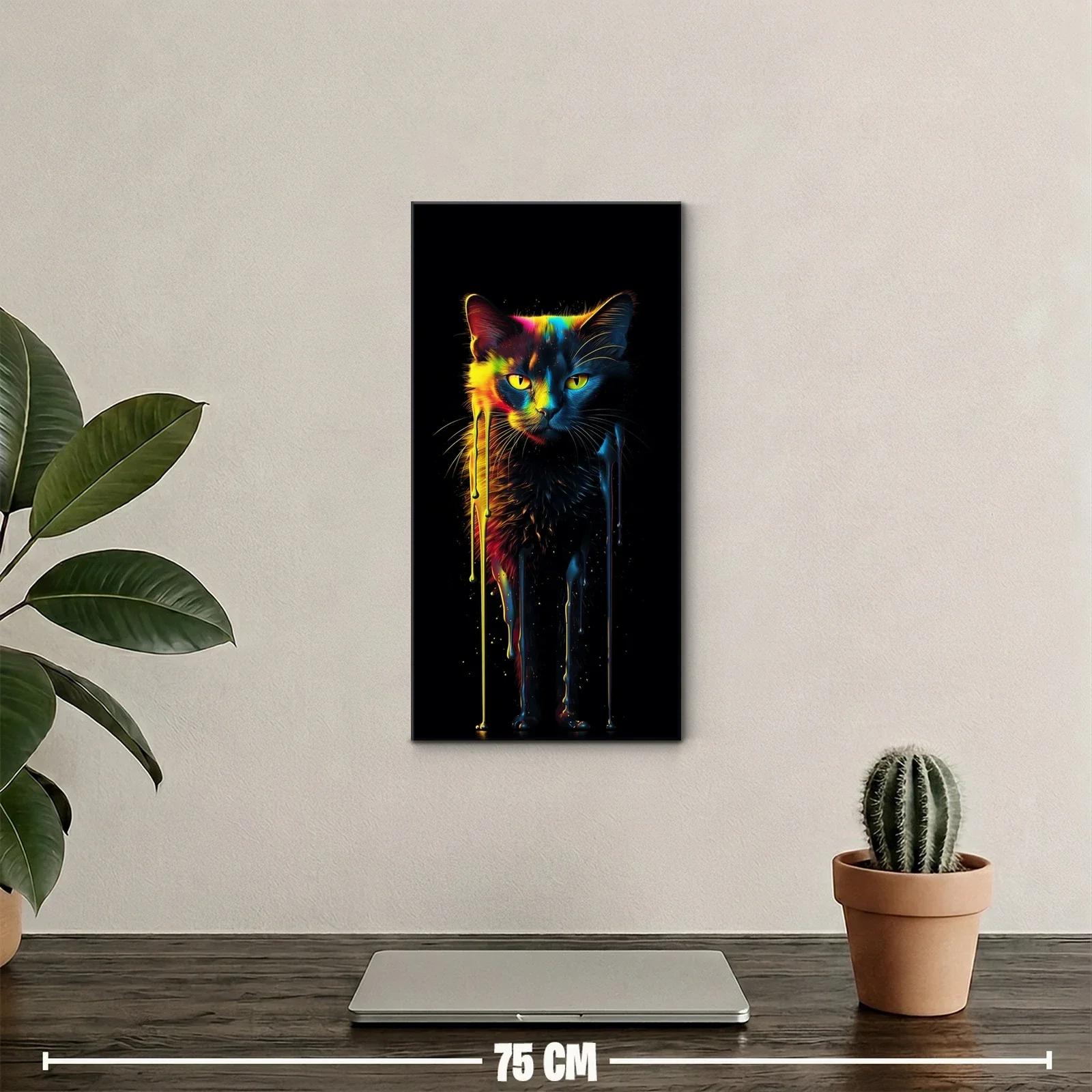Cuadro gato negro con pintura goteando — miniatura 2
