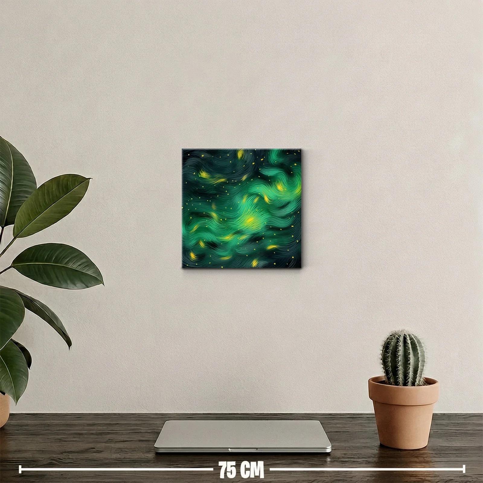 Cuadro abstracto con textura fluida en tonos verdes y amarillos — miniatura 2