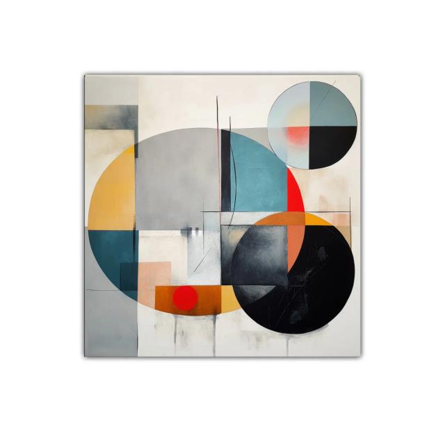 Composición geométrica con círculos y tonos cálidos y fríos