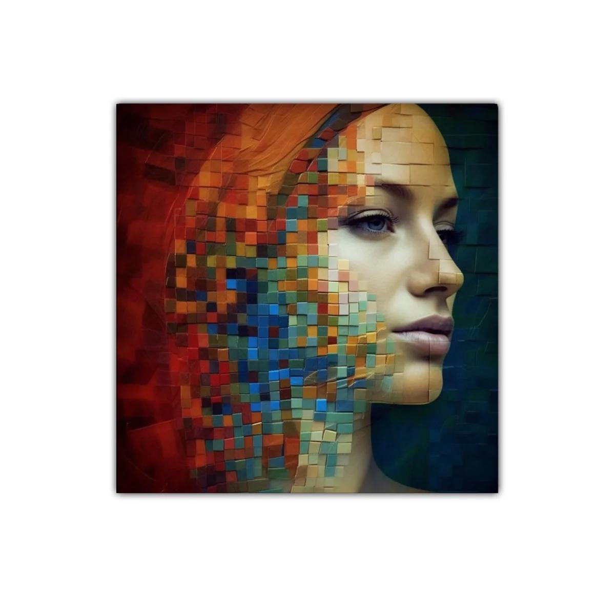 Rostro femenino con mosaico de colores vibrantes