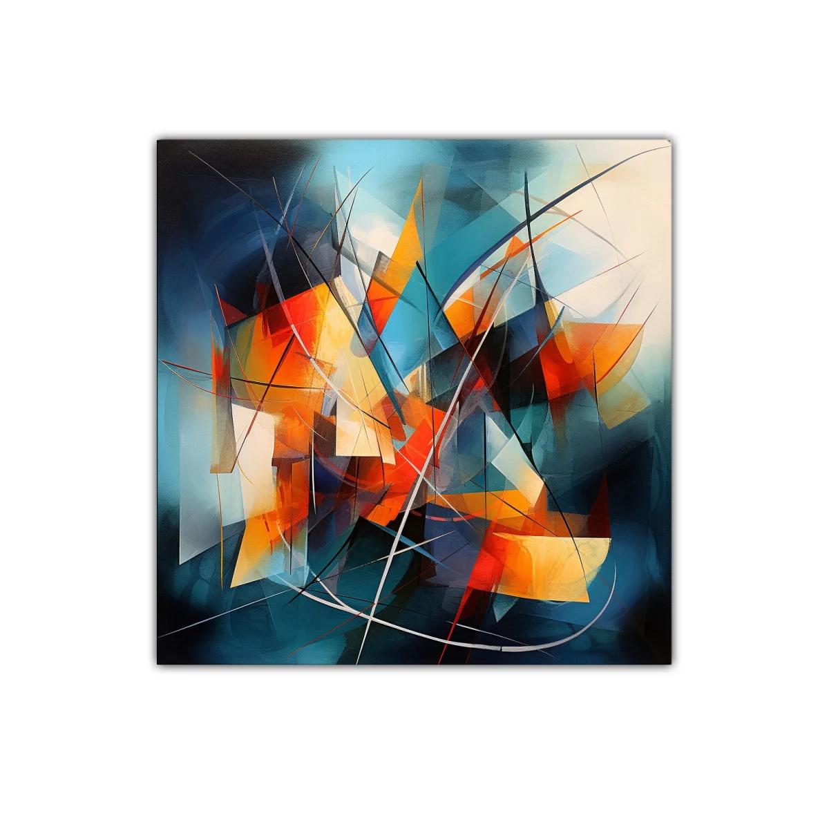 Cuadro abstracto con vibrantes contrastes de naranja y azul — miniatura 1