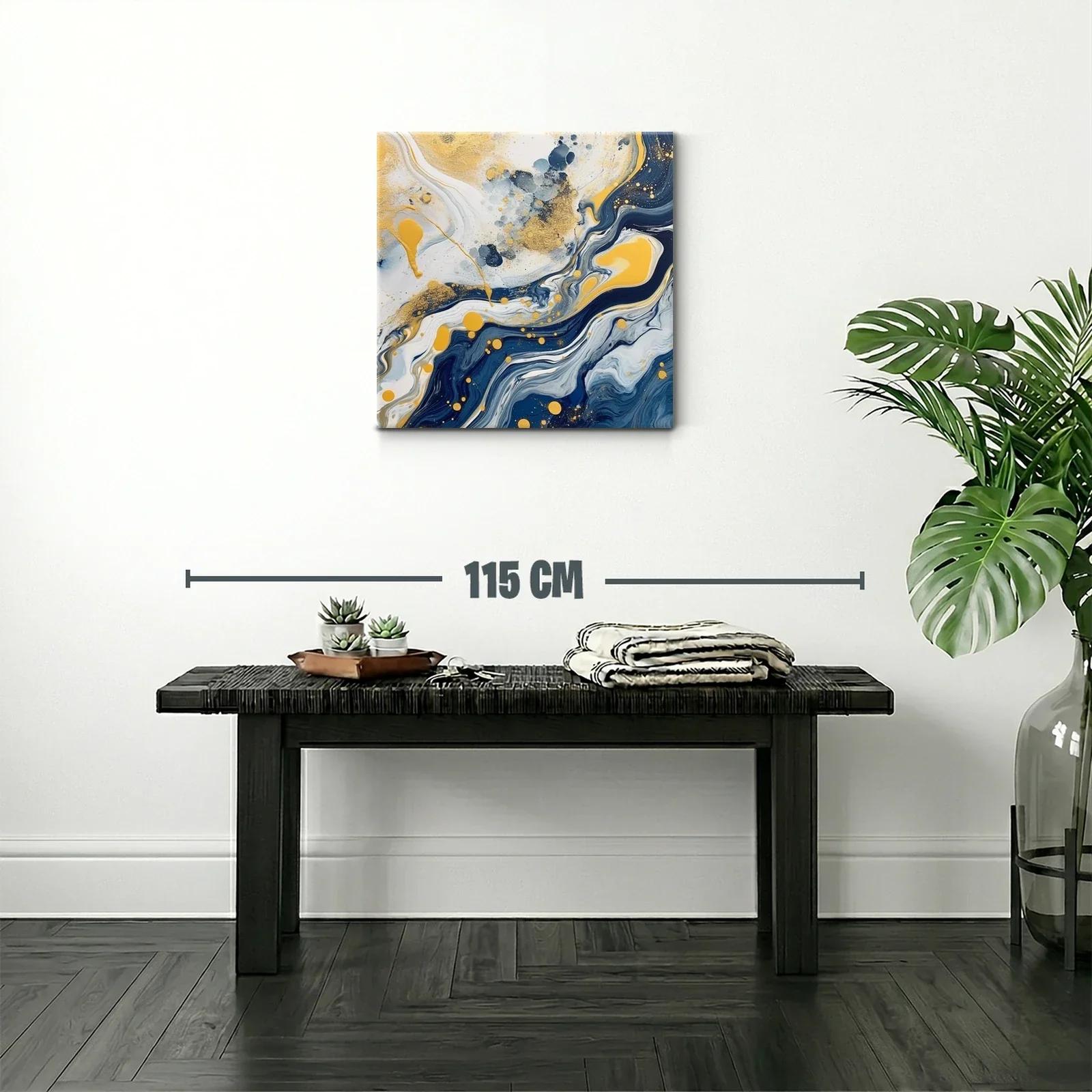 Cuadro abstracto con tonos azul y dorado envolventes — miniatura 2