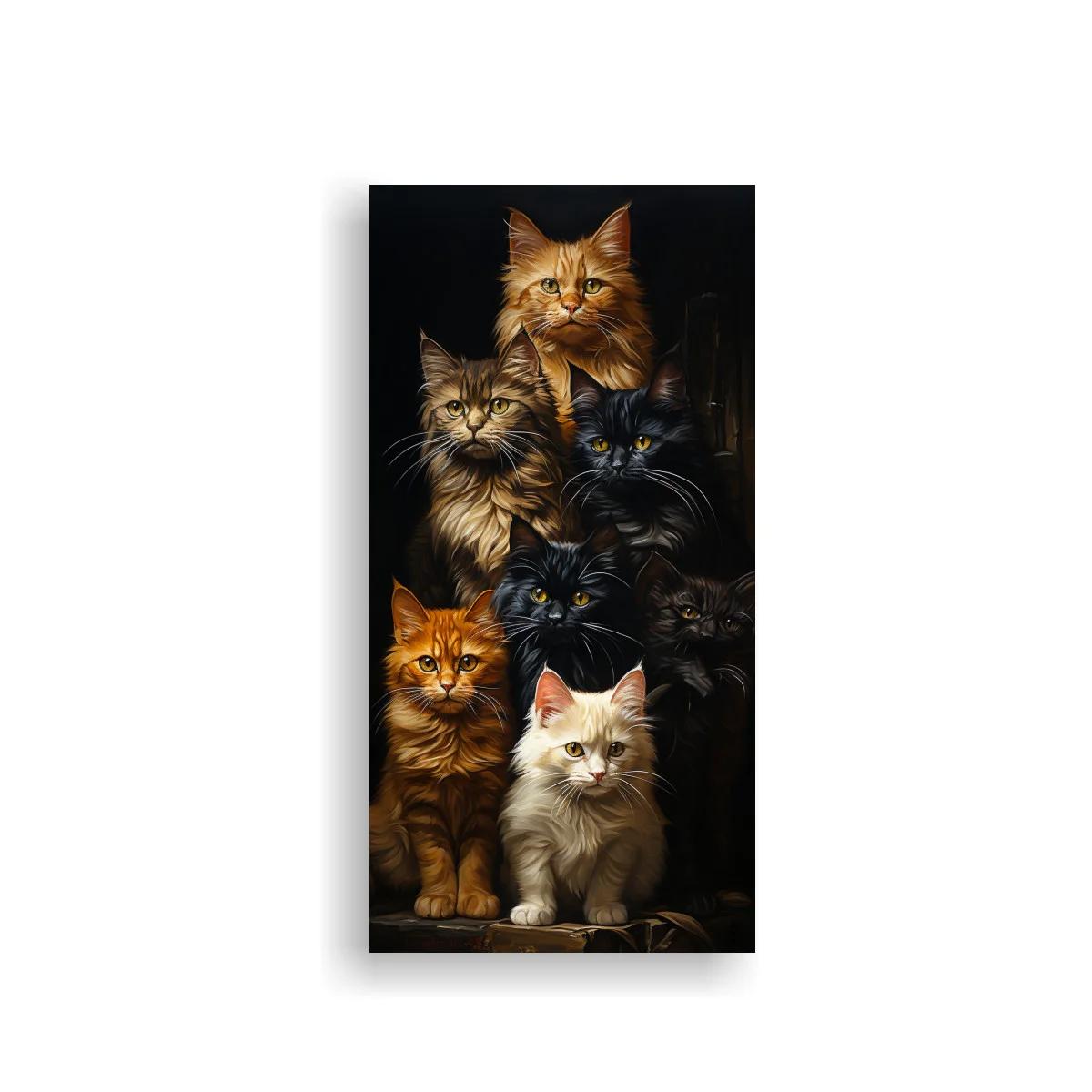 Cuadro grupo de gatos de pelo largo con fondo oscuro