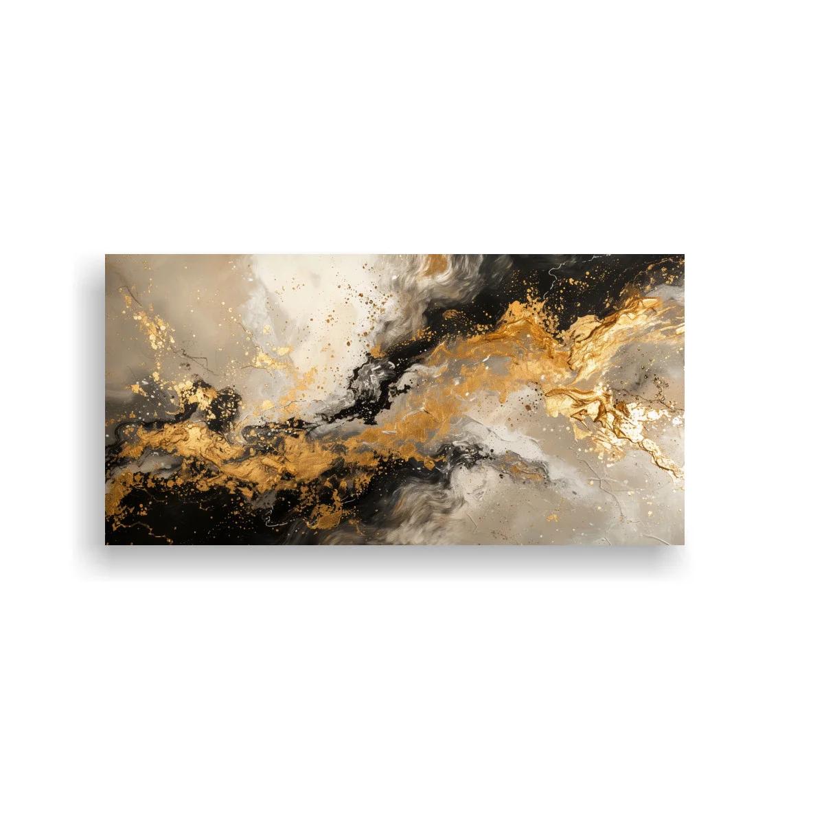Cuadro abstracción marmolada en negro y dorado