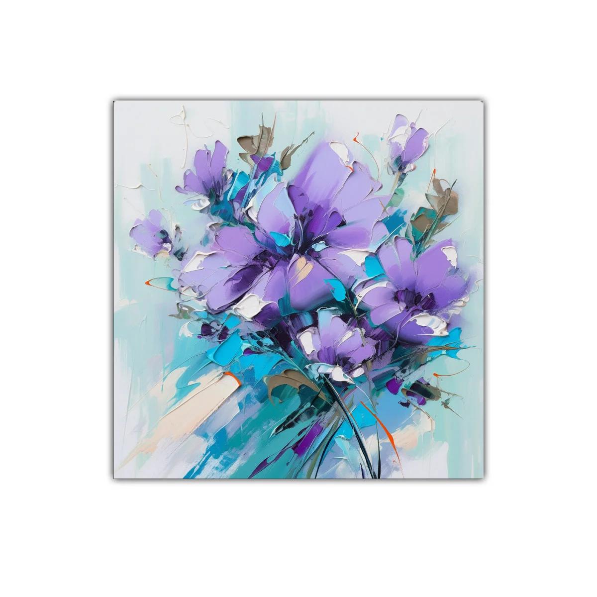 Cuadro decorativo con ramo de flores en tonos violetas y azules — imagen principal