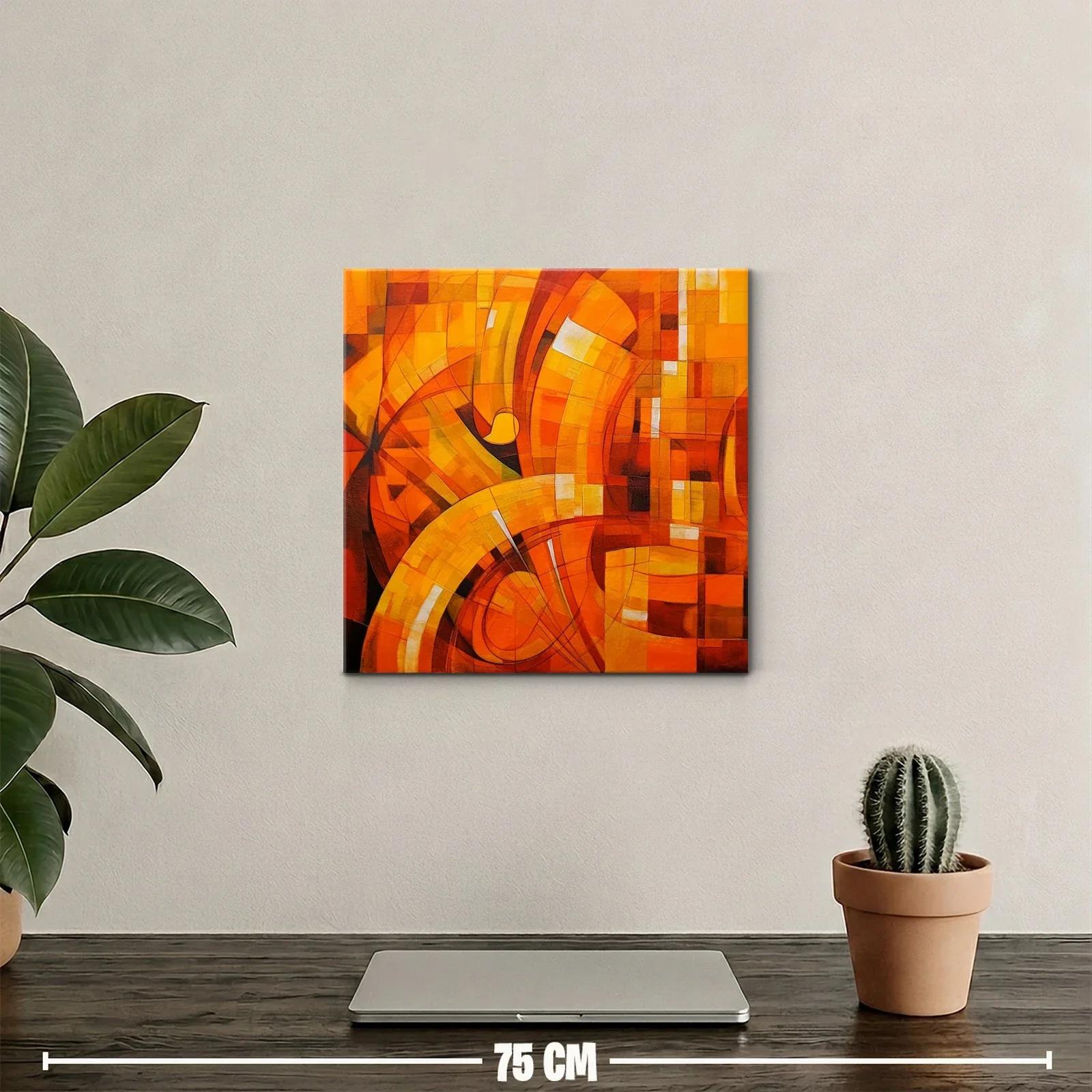 Cuadro abstracto en tonos cálidos naranja y amarillo — miniatura 2
