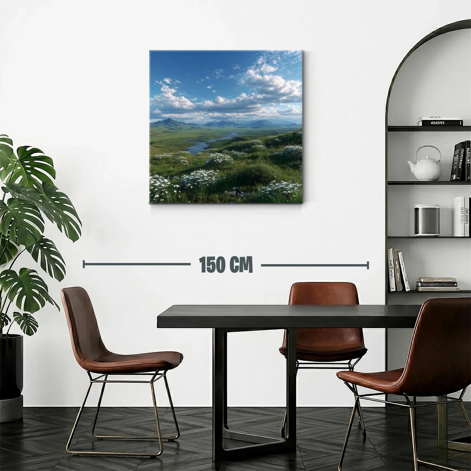 Paisaje campestre con flores blancas y cielo azul — miniatura 2