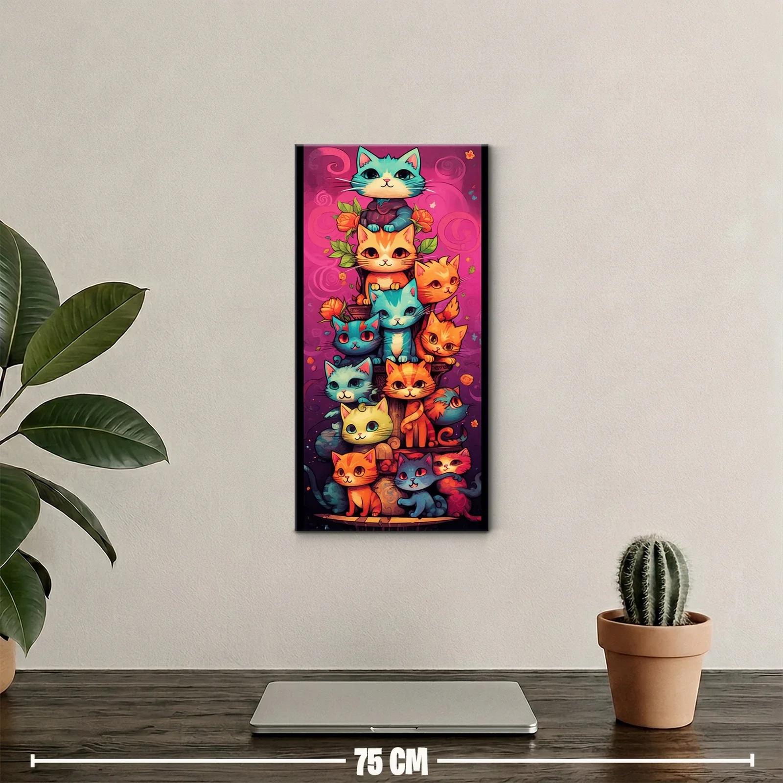 Cuadro grupo de gatos de colores con espirales y mariposas — miniatura 2