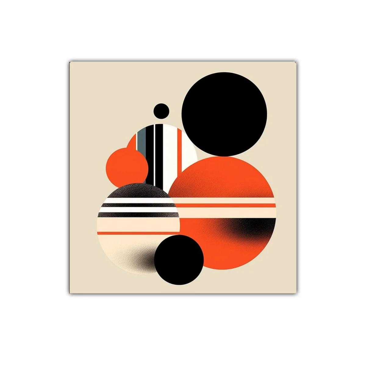 Composición geométrica con círculos en tonos negro y naranja — imagen principal