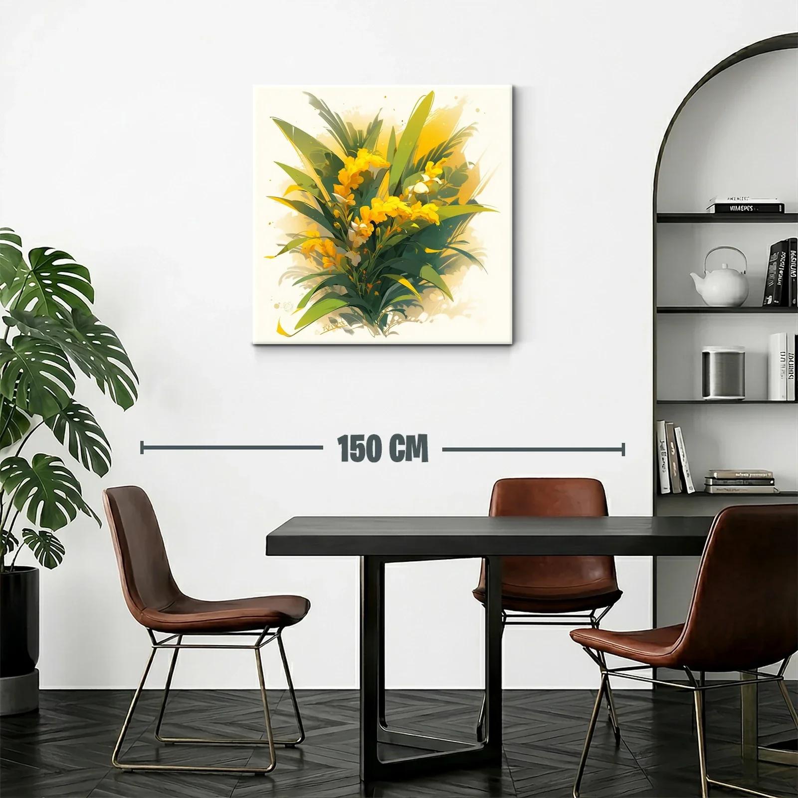 Cuadro con ramo vibrante de flores amarillas y follaje verde — miniatura 2