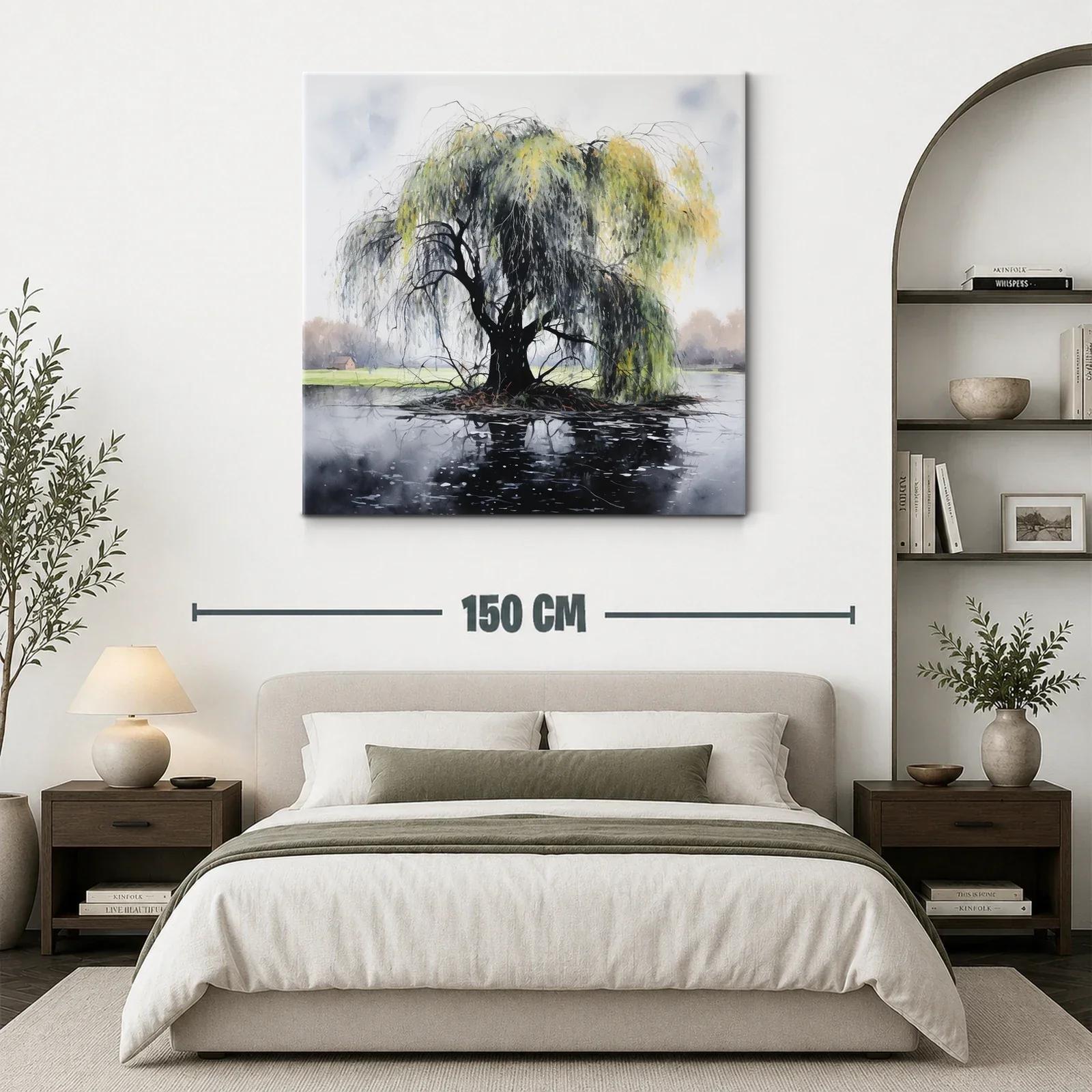 Árbol de Sauce Sobre Isla Reflejado en Lago — miniatura 3