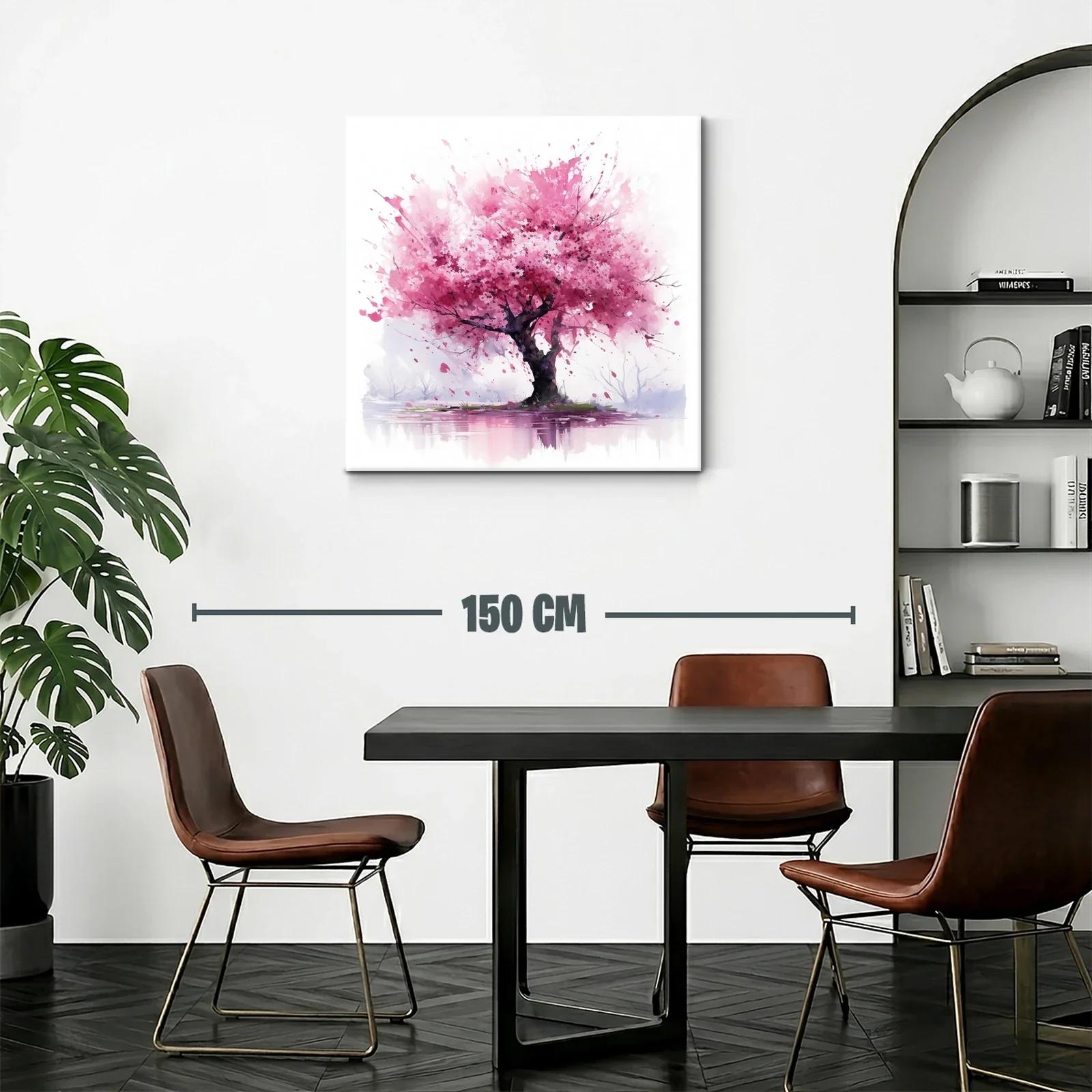 Árbol en flor rosa con reflejo sobre agua calma — miniatura 2