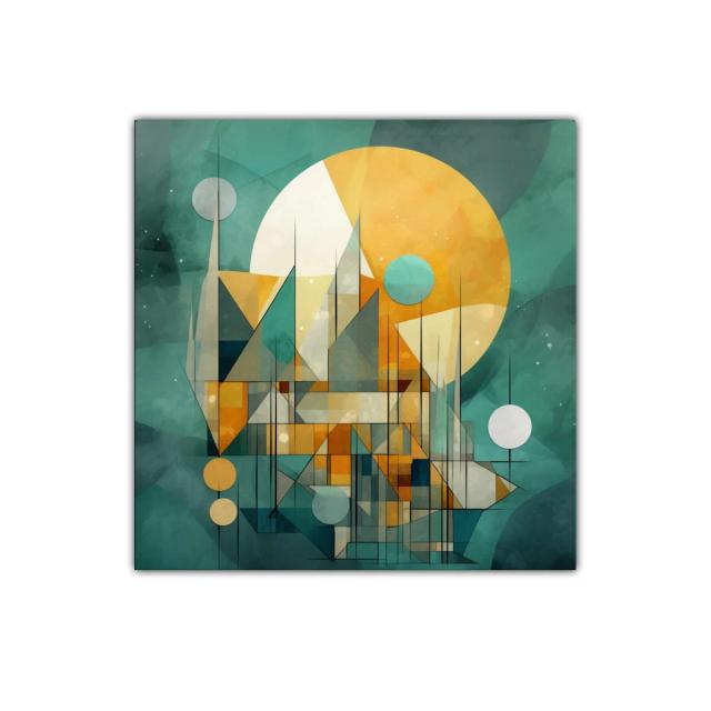 Composición geométrica en tonos dorados y verdes