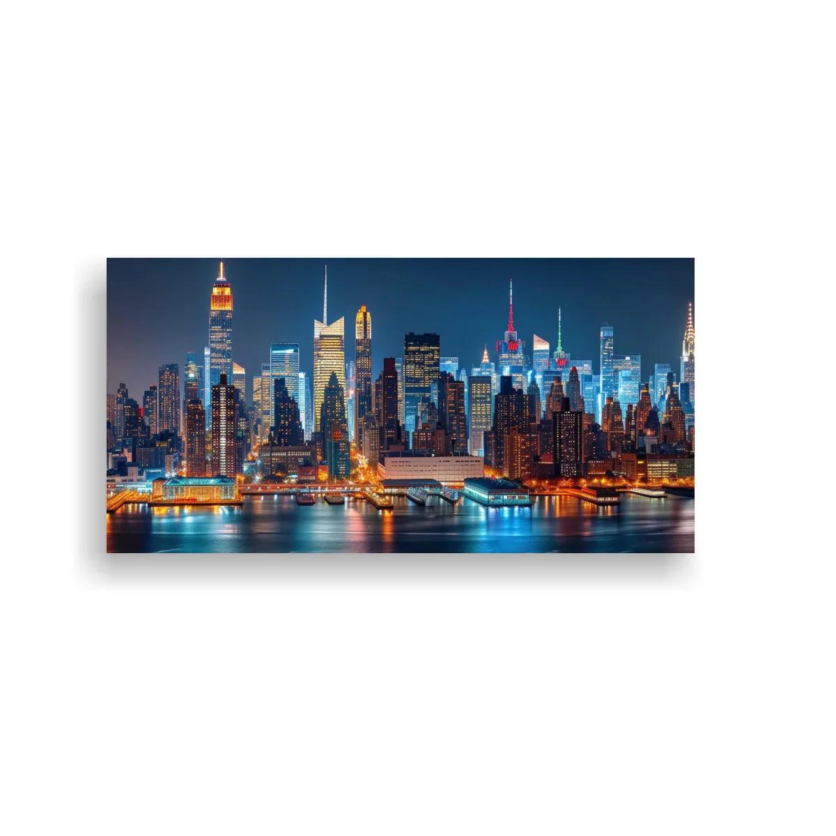 Cuadro skyline urbano nocturno con reflejos luminosos — imagen principal