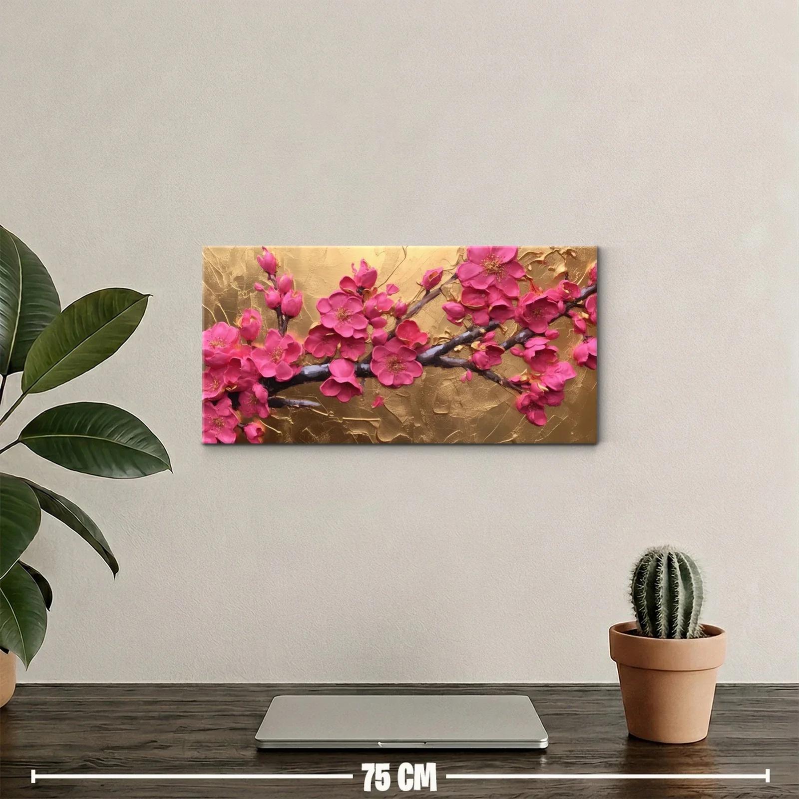 Cuadro flores de cerezo rosas sobre fondo dorado — miniatura 2