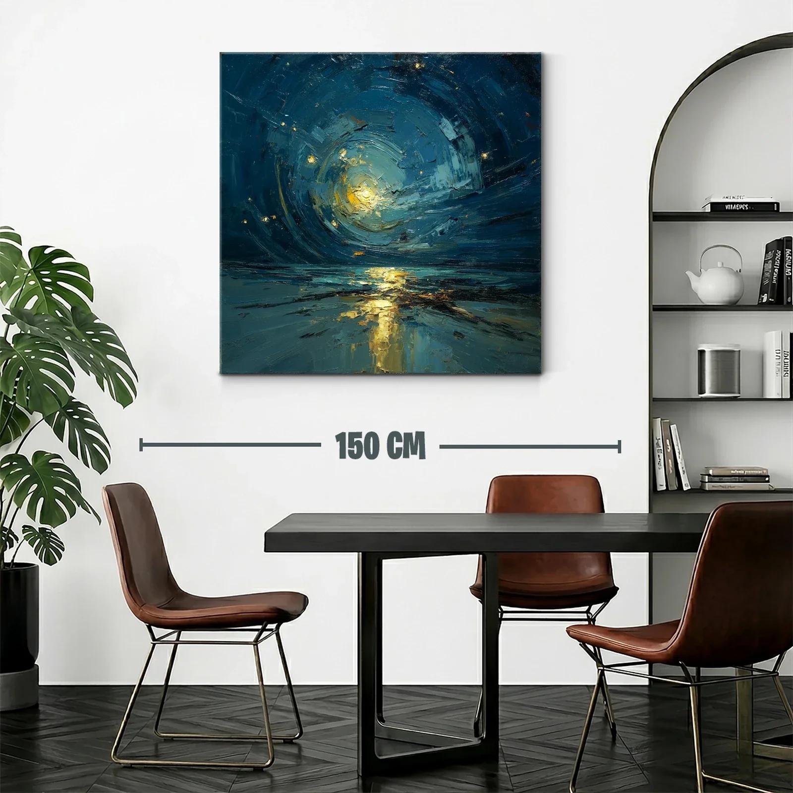 Cuadro abstracto con luz dorada en paisaje nocturno — miniatura 2