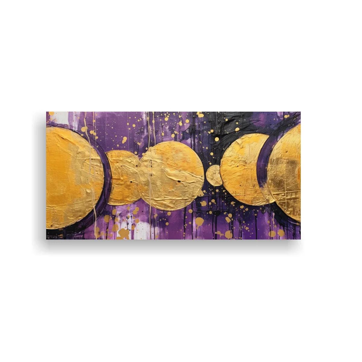 Cuadro círculos dorados texturizados con fondo morado