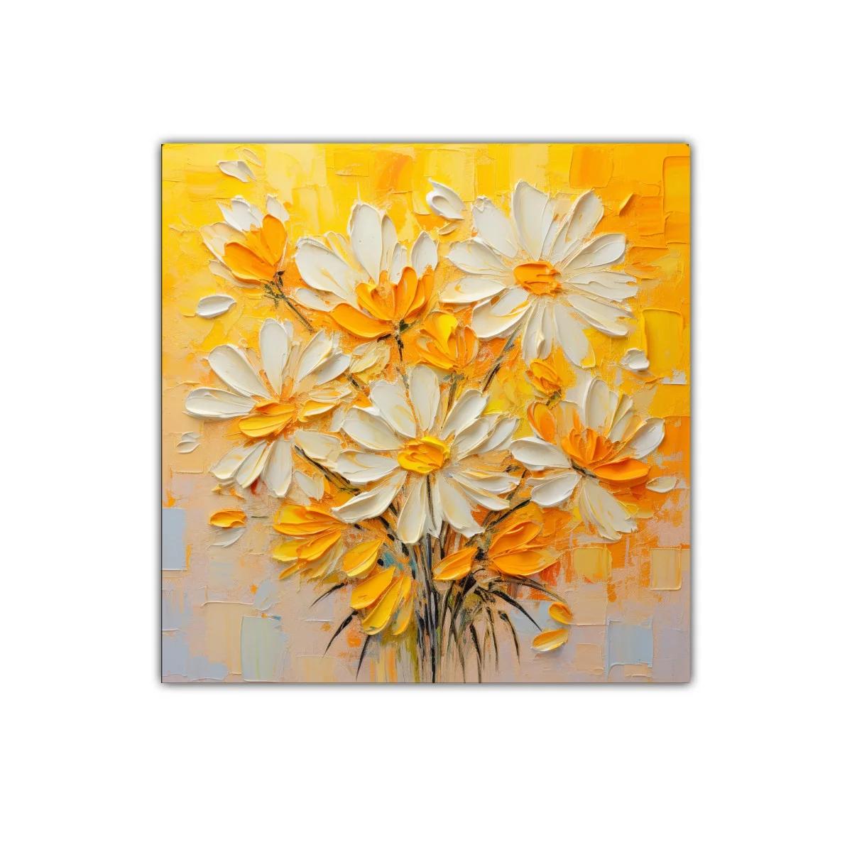 Cuadro decorativo con flores blancas y amarillo vibrante — imagen principal