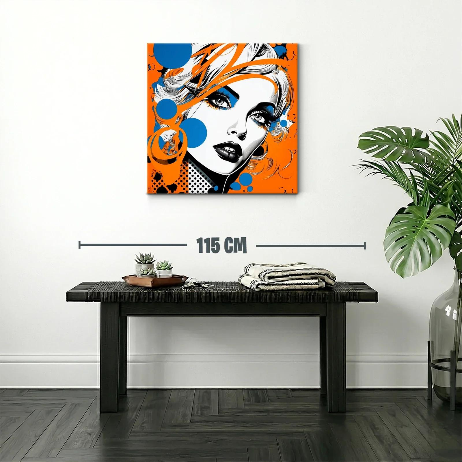 Retrato pop art femenino en vibrantes tonos naranja y azul — miniatura 2