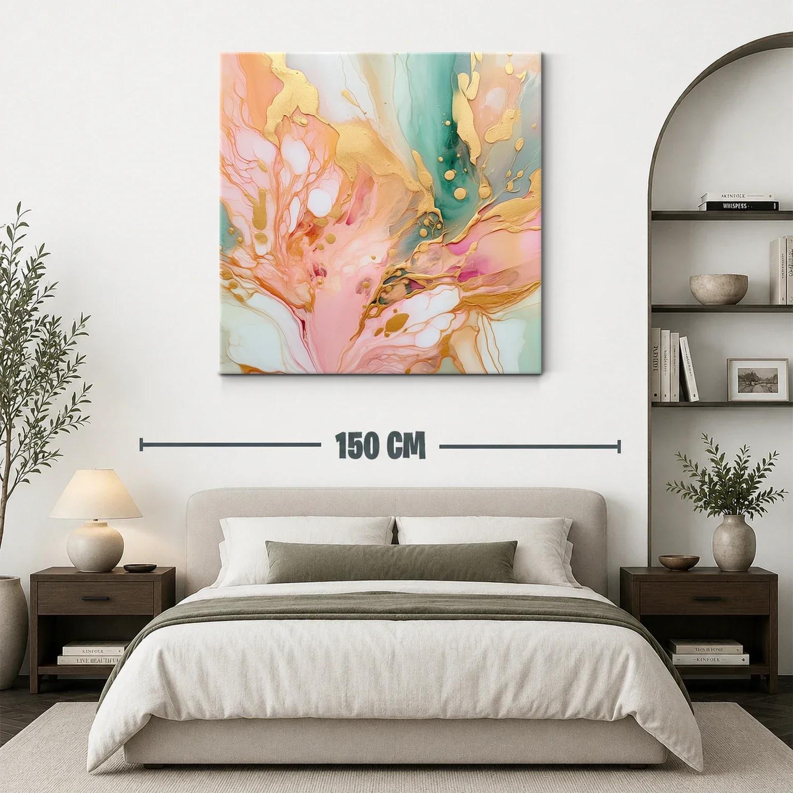 Cuadro artístico abstracto en tonos pastel con dorado brillante — miniatura 3