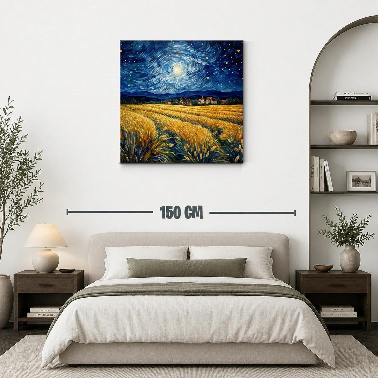 Paisaje nocturno con campo de trigo y cielo estrellado — miniatura 3