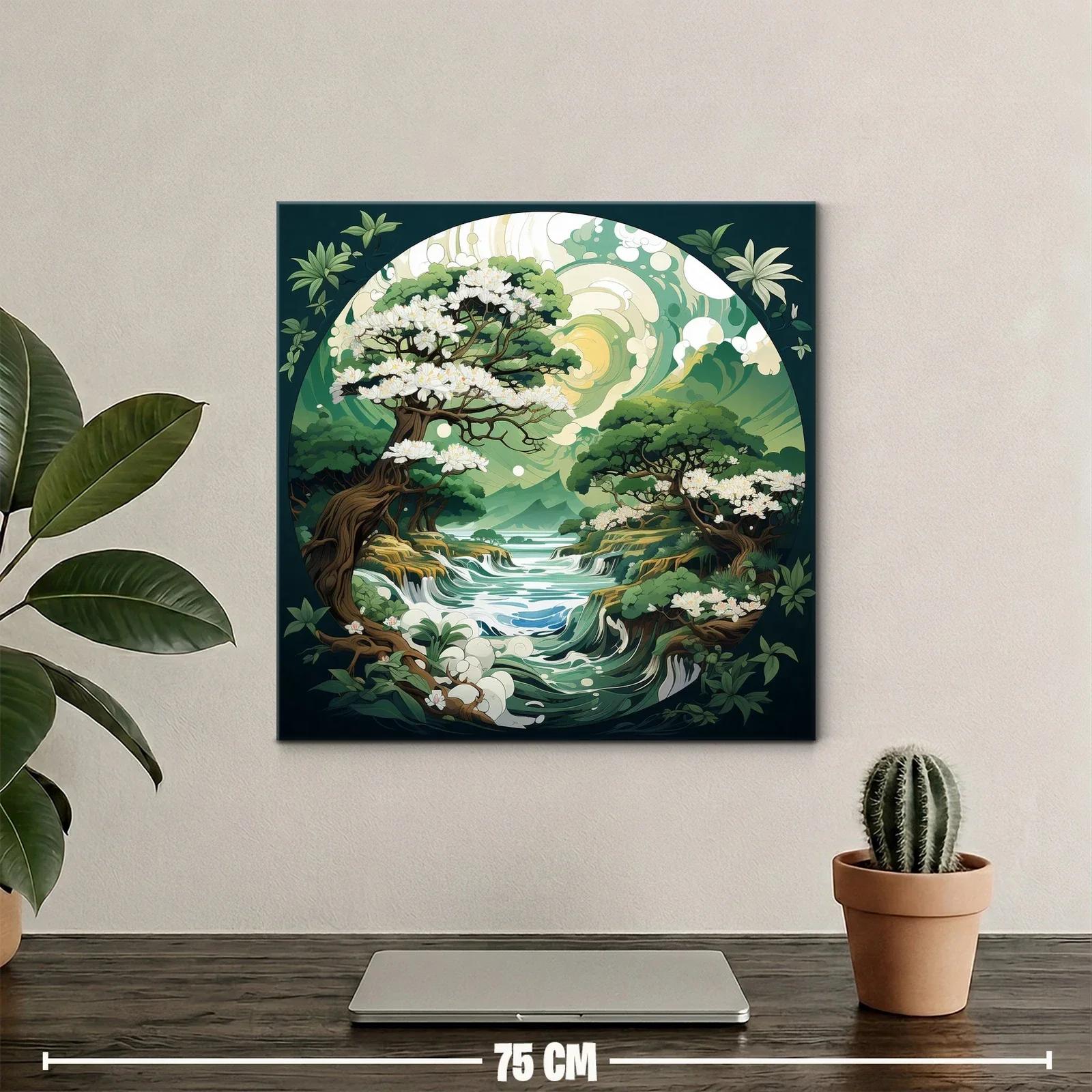 Paisaje onírico con árboles floridos y río serpenteante — miniatura 2