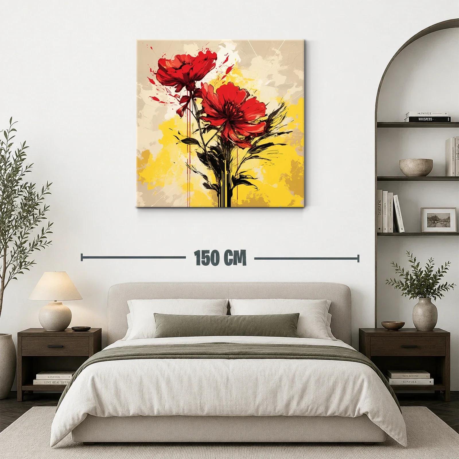 Flor roja vibrante con fondo amarillo y beige — miniatura 3