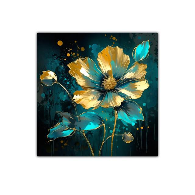 Flor luminosa en tonos dorados y azul turquesa vibrante