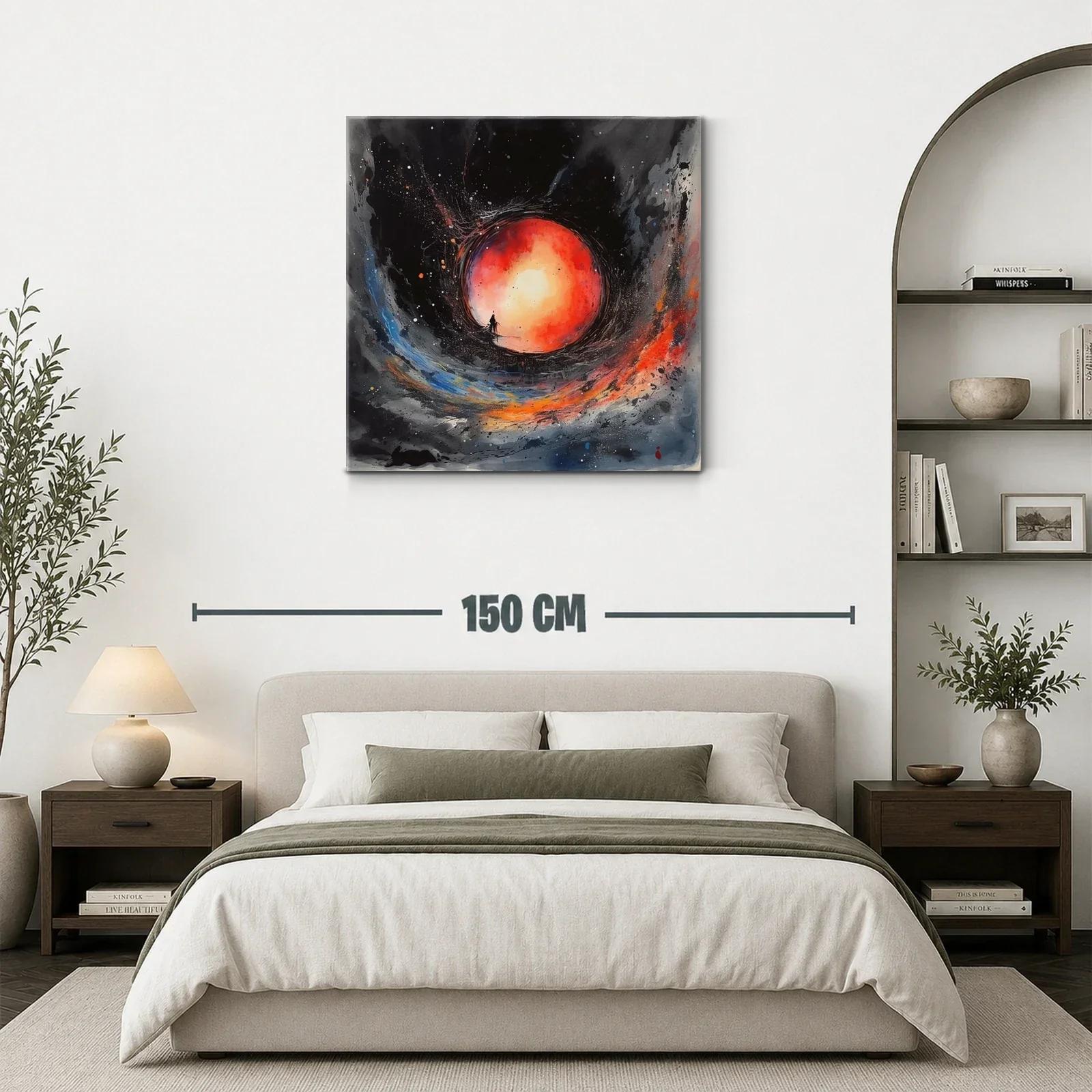 Cuadro abstracto con figura y esfera luminosa vibrante — miniatura 3
