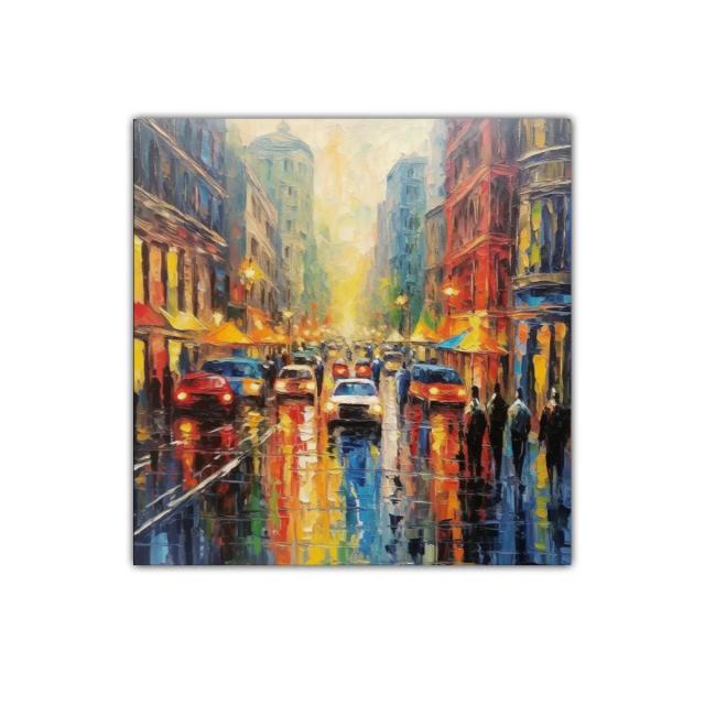 Atardecer vibrante en calle urbana llena de vida