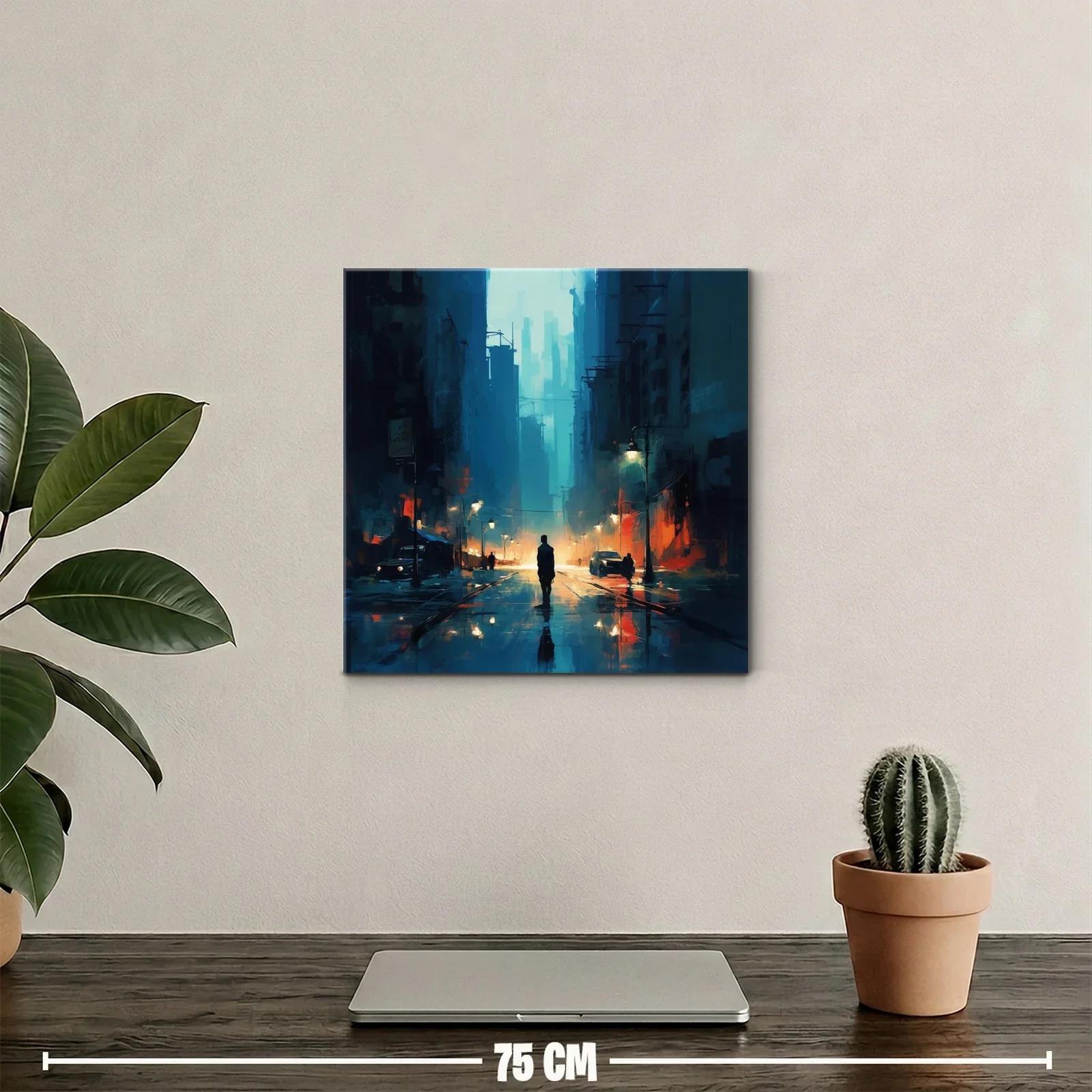 Atardecer urbano con silueta en calle lluviosa y luces cálidas — miniatura 2