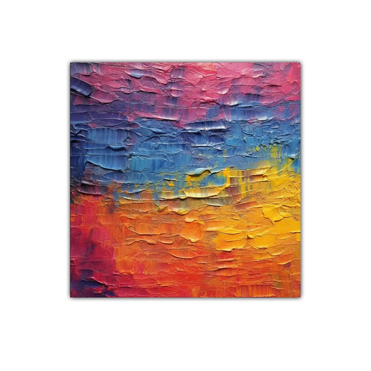 Cuadro abstracto con vibrantes tonos cálidos y fríos