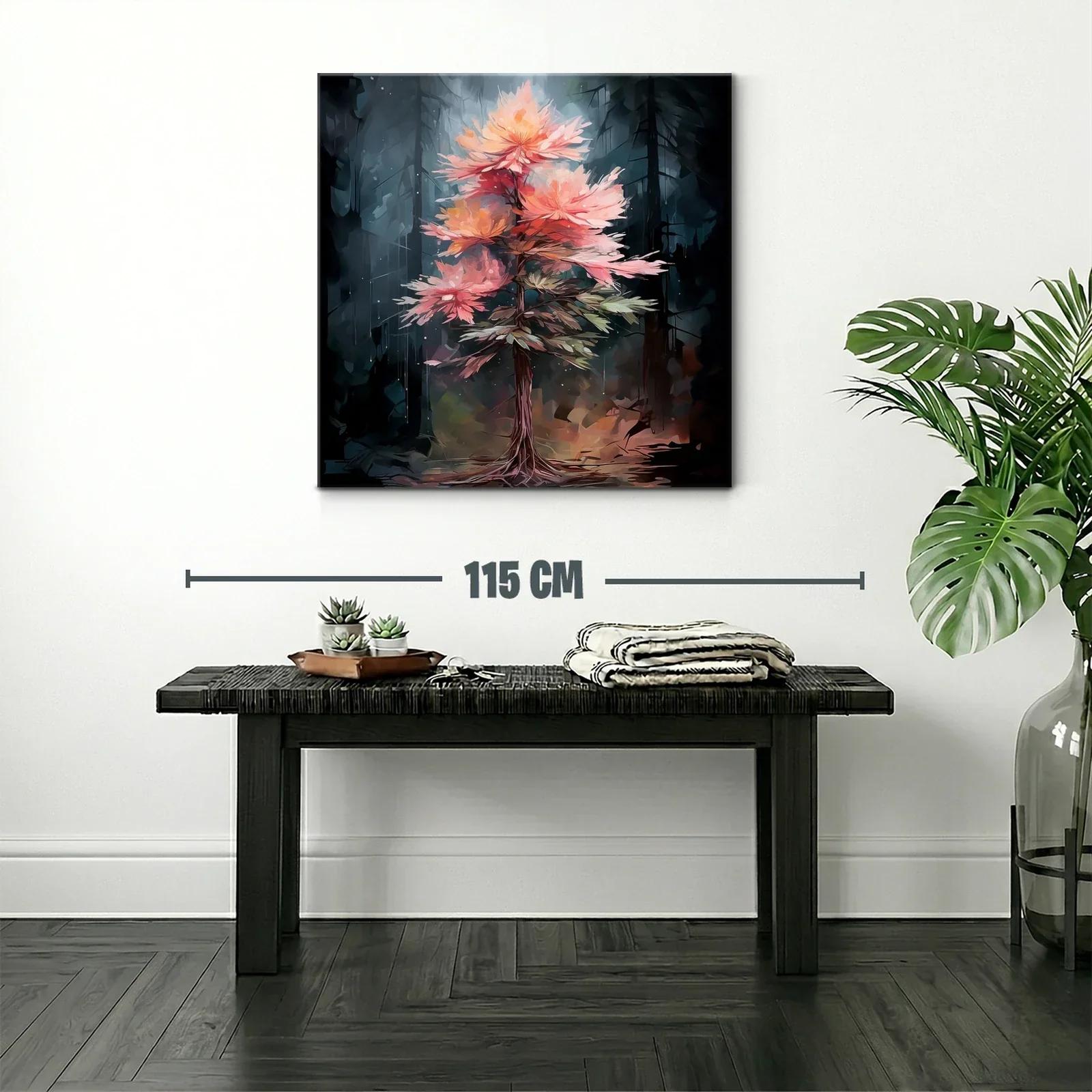 Árbol con flores en tonos cálidos sobre fondo oscuro — miniatura 2