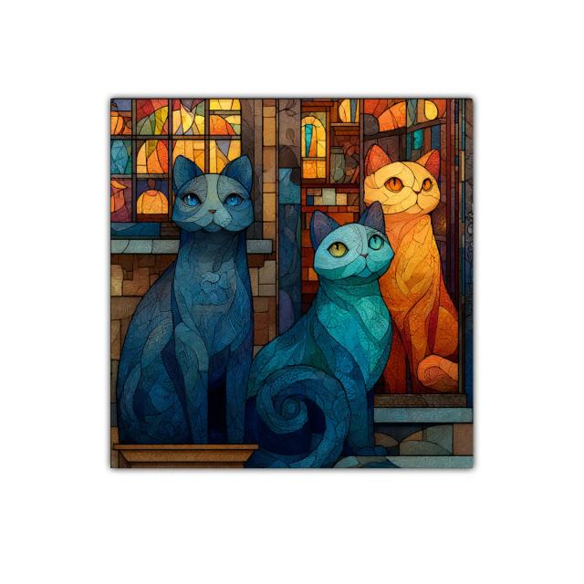 Cuadro decorativo con gatos en tonos cálidos y azules