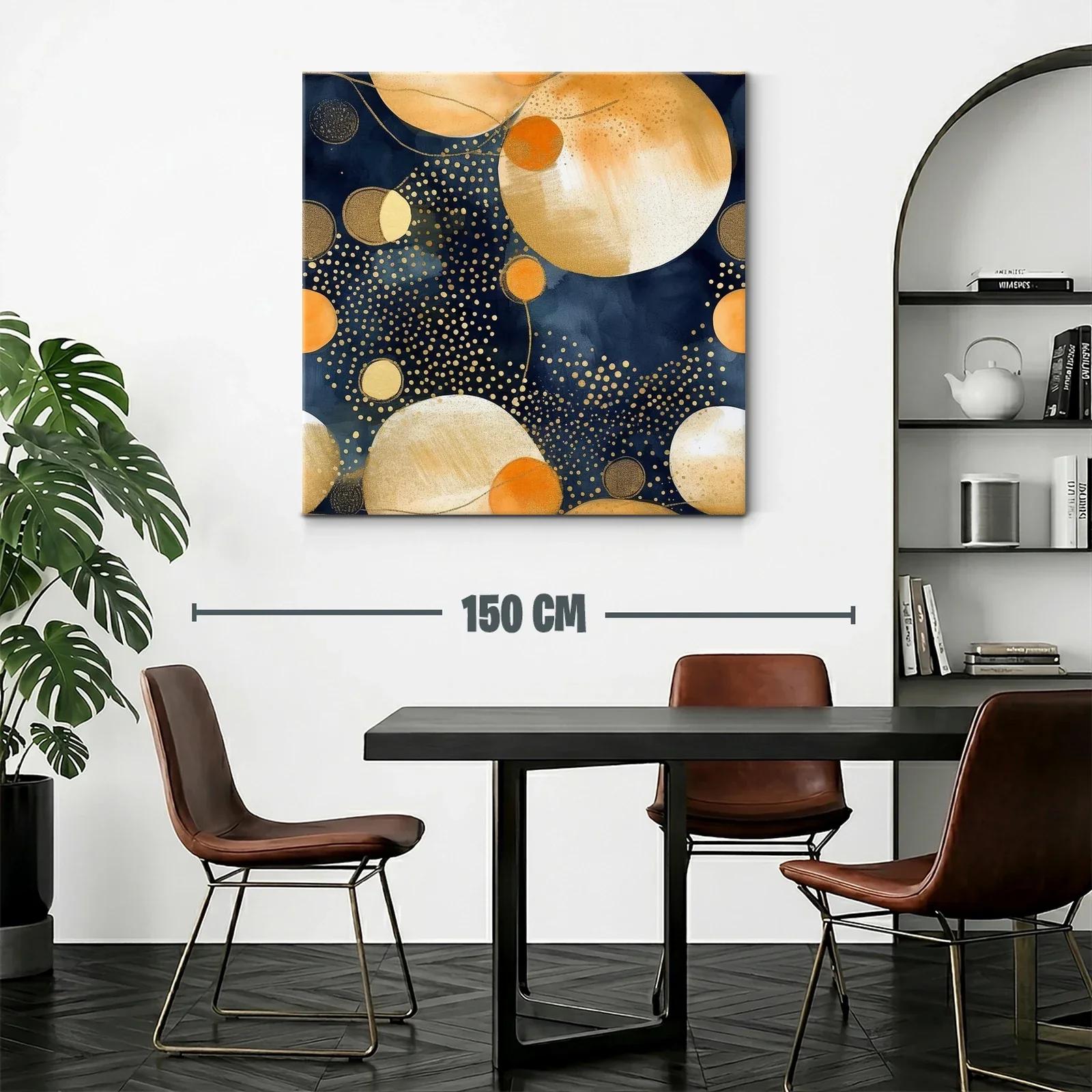 Cuadro abstracto con esferas doradas y azul profundo — miniatura 2
