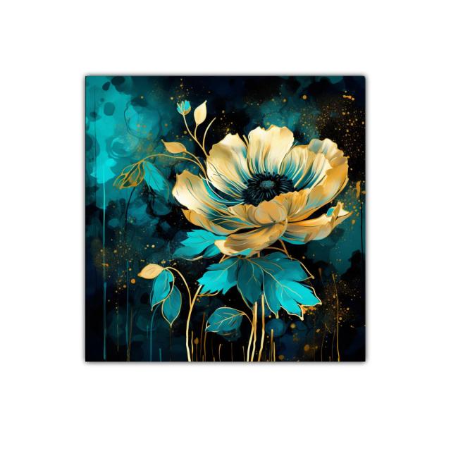 Flor dorada sobre fondo intenso azul y negro