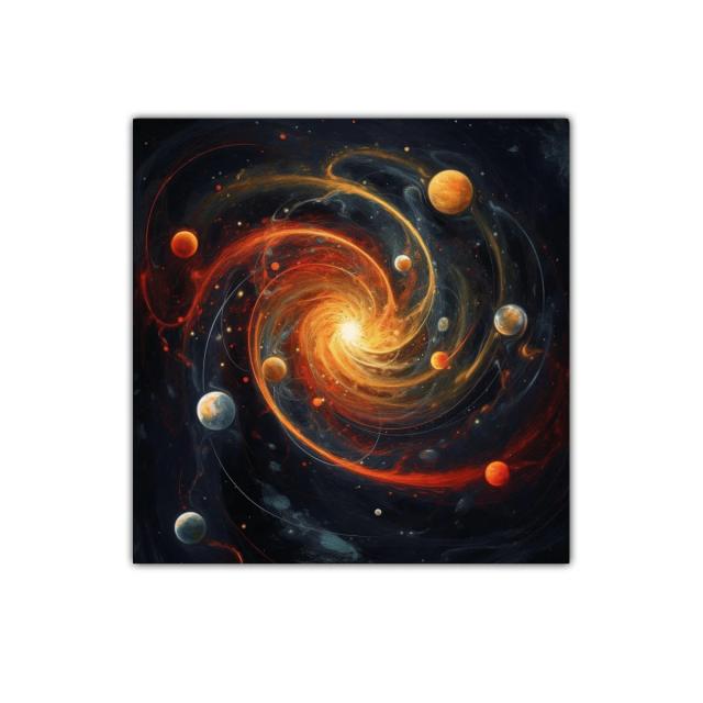 Cuadro Decorativo Espiral Cósmica con Planetas Brillantes