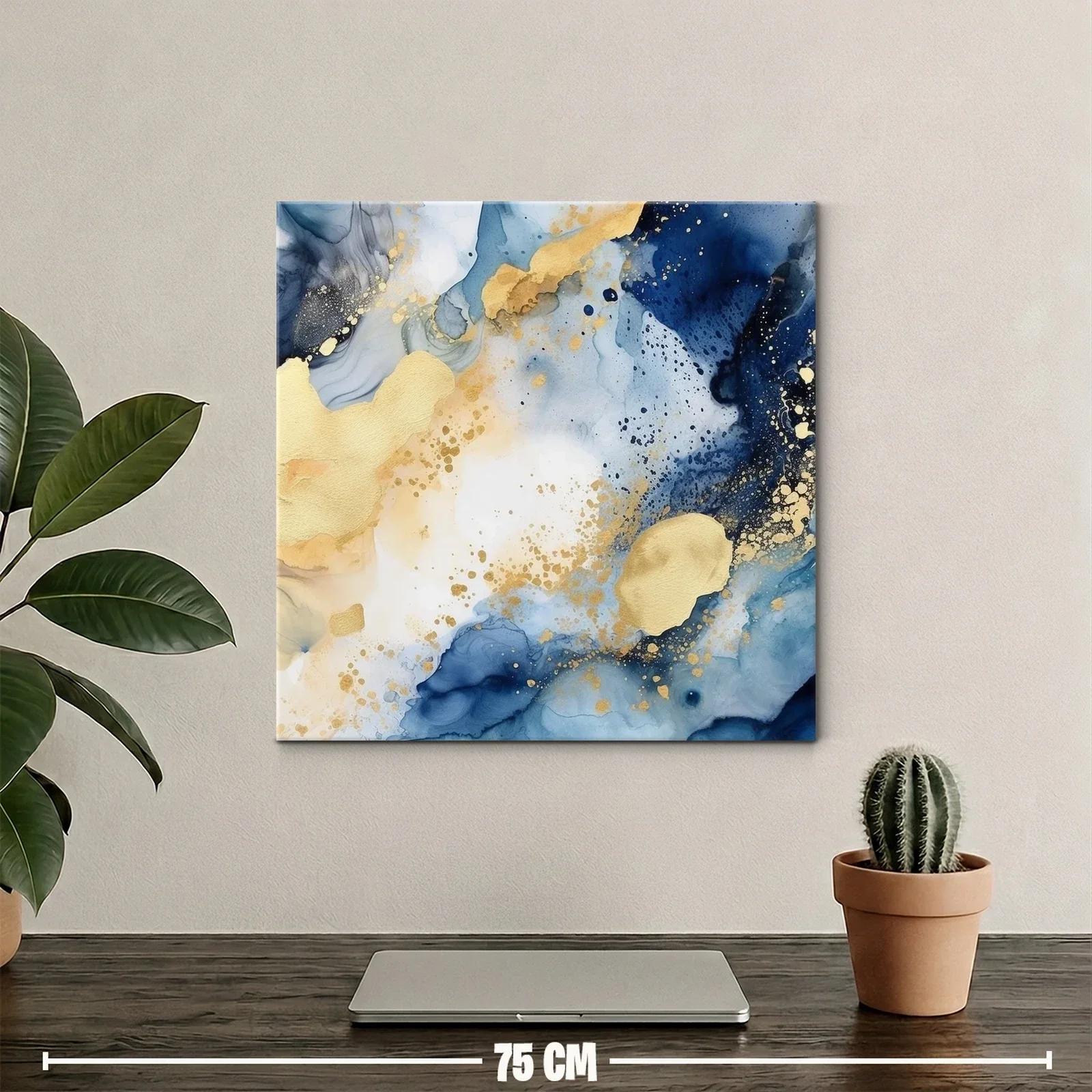 Cuadro abstracto tonos azules y dorados en movimiento — miniatura 2