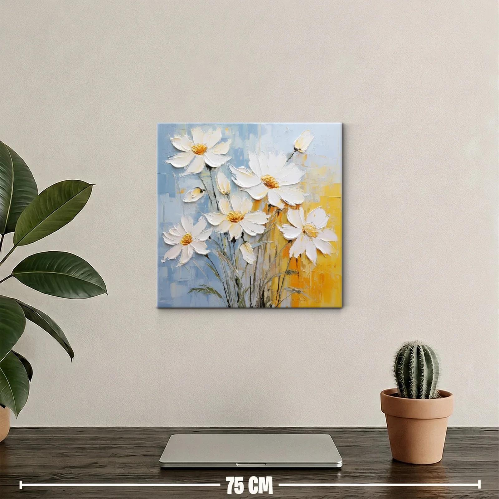 Cuadro con ramo de flores blancas y fondo azul y amarillo — miniatura 2