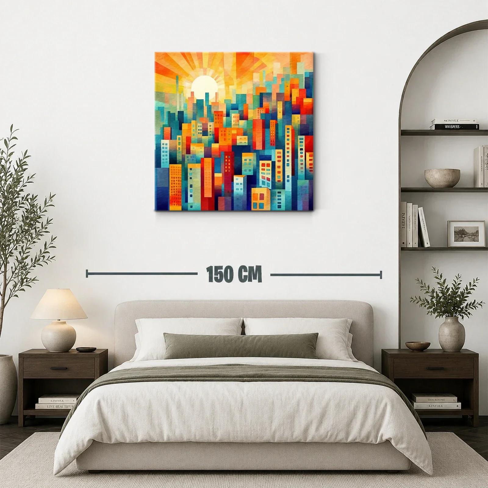 Ciudad vibrante con sol radiante al amanecer — miniatura 3