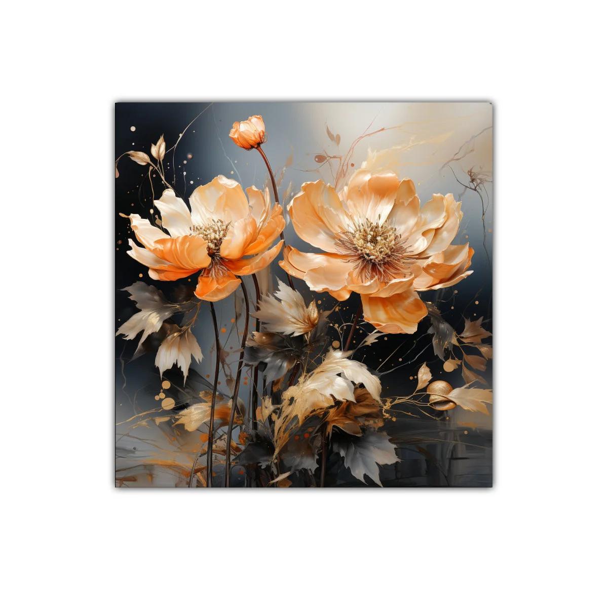 Cuadro floral en tonos cálidos con detalles dorados elegantes — imagen principal